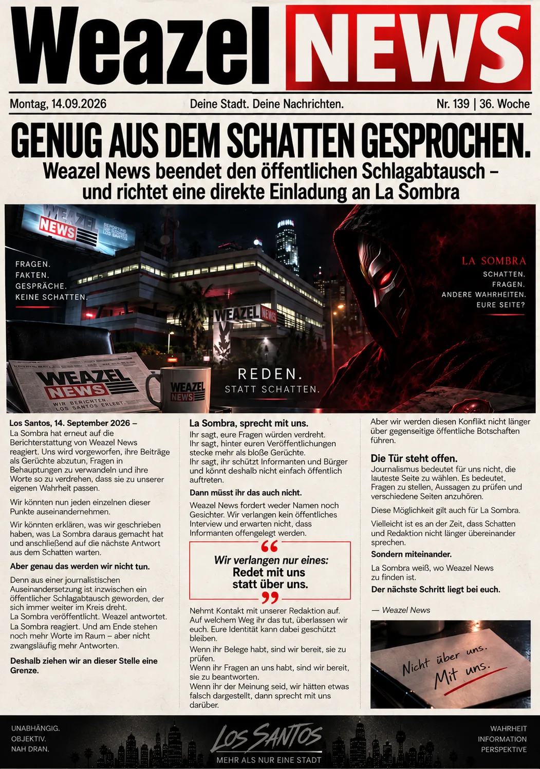 Genug aus dem Schatten gesprochen